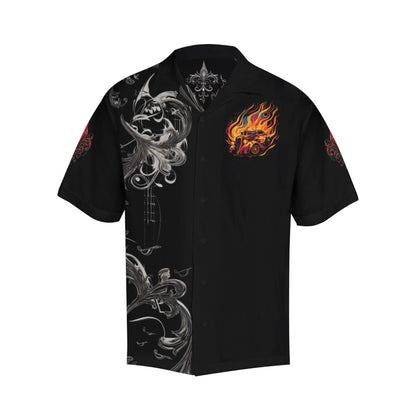 Men's Muscle Car and Flames No Tuck Guayabera 'Hawaiian' Shirt