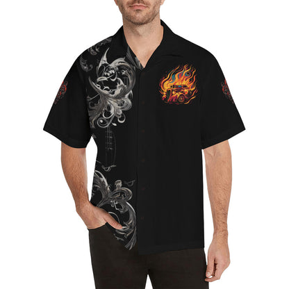 Men's Muscle Car and Flames No Tuck Guayabera 'Hawaiian' Shirt